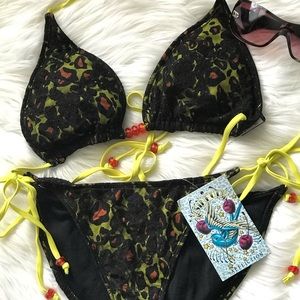 Affliction Solar Reversible Bikini Set Yellow Lace